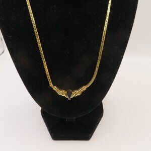 Vintage Gold Tone Burgandy Rhinestone Pendant Necklace